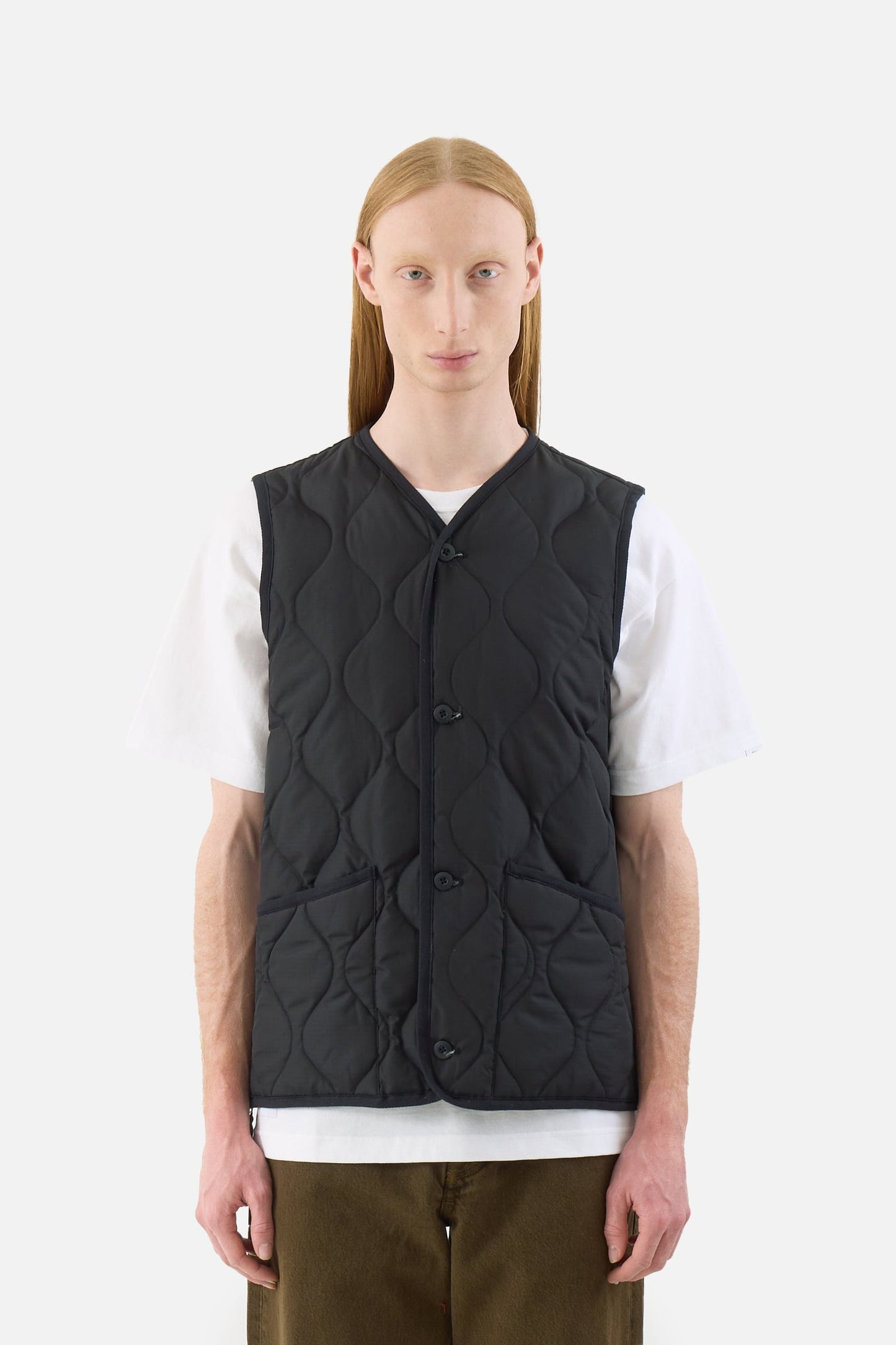 Military Button V Neck Down Vest