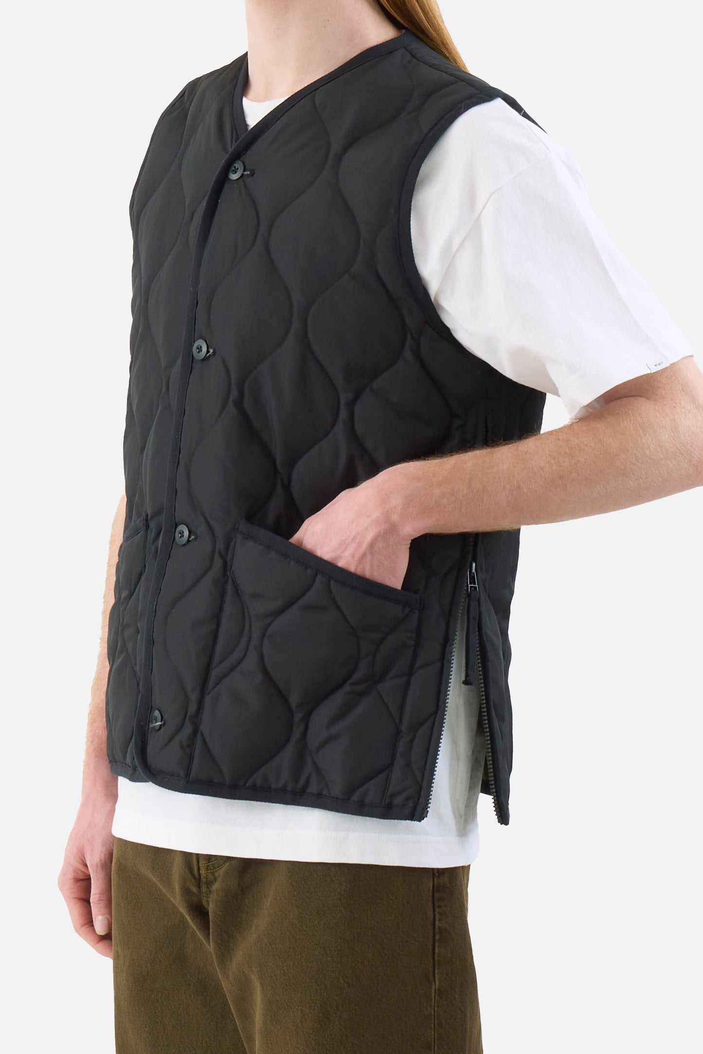 Military Button V Neck Down Vest